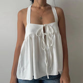 Front Tie Up Peplum Top